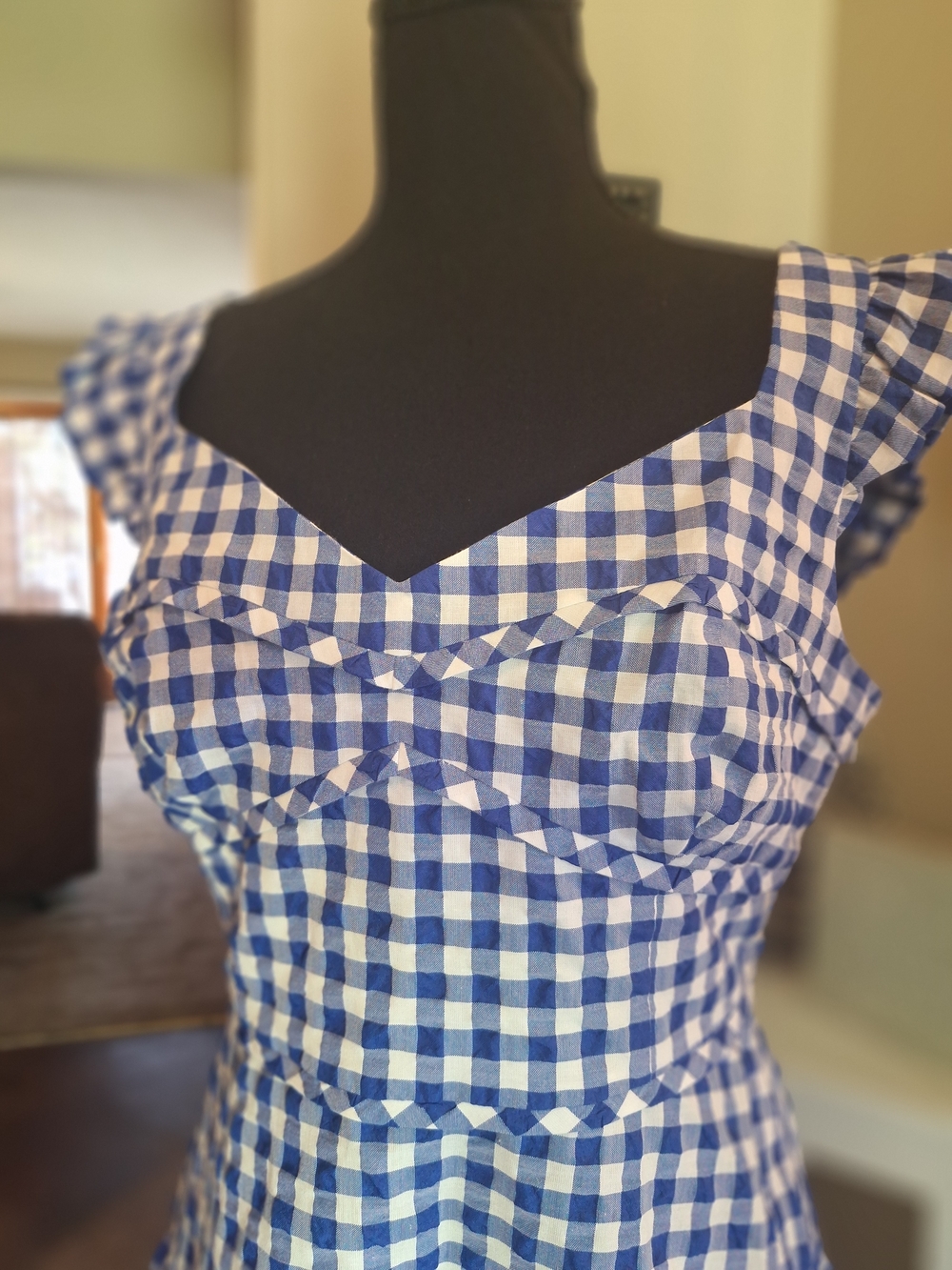 Farm Girl Kate Spade Blue and White Gingham Ruffle Dress Sz 8 - Picture 9 of 16